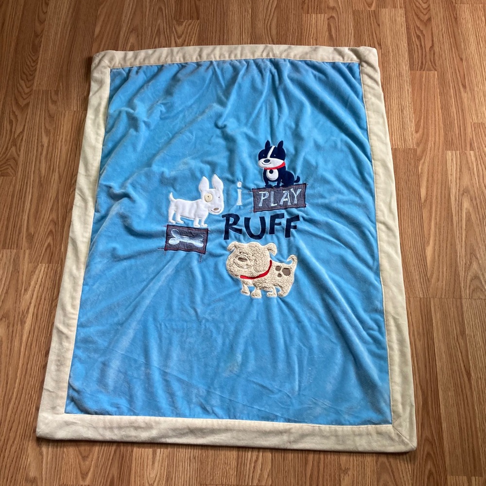 Koala Baby Blanket Puppy Dog I Play Ruff Woof Reversible 2017 Blue Cream 37 x 30